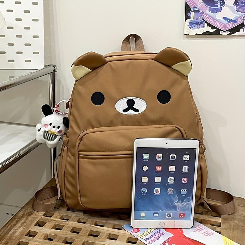 Product Introduction of Chic Bear-Themed Nylon Backpack for Women - Casual School & Travel Daypack, Solid Color with Practical Pockets, Available in White/Brown/Yellow 13
