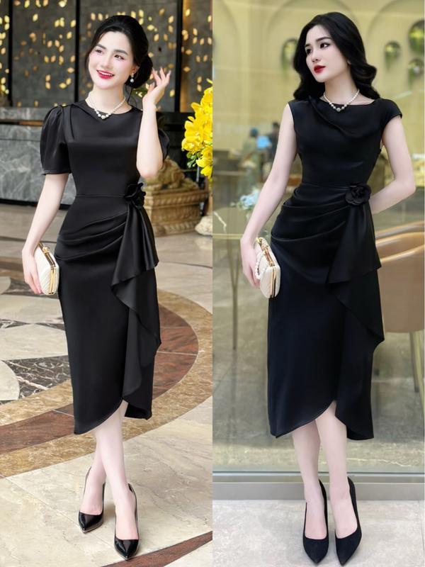 MIỄN SHIP BST MDU3634 Váy Lụa Twist Satin 2 Lớp - Thiết Kế Ôm Body Sang Trọng Dành Cho Nữ Women Dress Đen