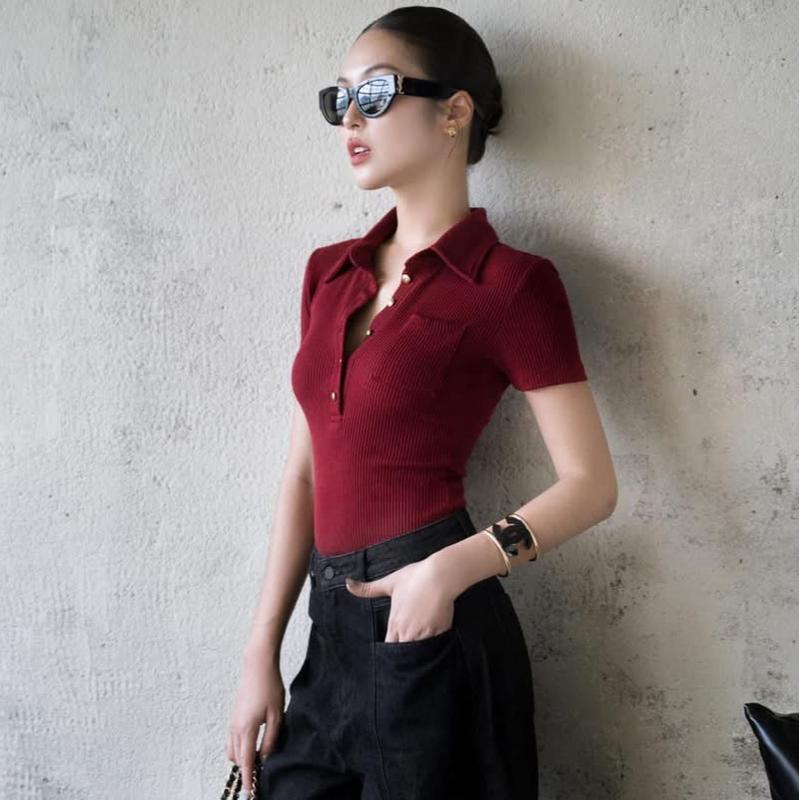 Goowear Luna Top Áo Thun Gân Cotton Mềm Ngắn Tay Cổ Trụ Ôm Body Cao Cấp Tôn Dáng Sáng Da 2