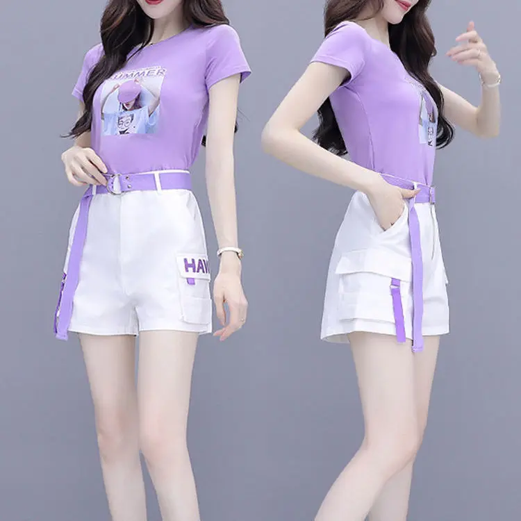 Bộ Đồ Hai Mảnh Mùa Hè Cho Nữ, Phong Cách Mới Cho Năm 2024, Nhỏ Nhắn Và Thanh Lịch, Thời Trang, Trẻ Trung, Quần Đùi Ống Rộng Thường Ngày