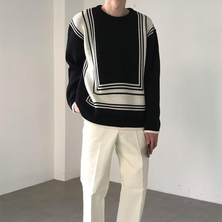 Áo Len Nam Cổ Tròn Phối Kẻ DYACI Kiểu Dáng Sweater Phong Cách Hàn Quốc AL66 Menswear Sọc 4