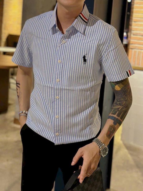 Áo Sơ Mi Nam Tay Ngắn Kẻ Sọc 3 Vạch Vải Cotton Dày Dặn Form Đứng Boy Phố TN-LUXURY Menswear
