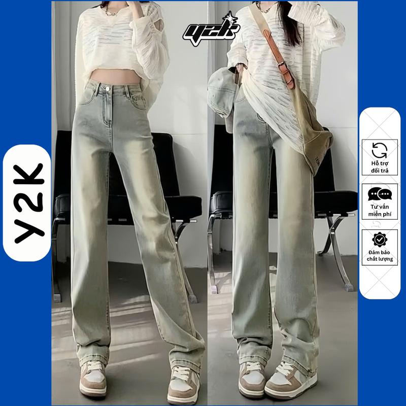 (QUẦN NẤM LÙN) Quần Ống Đứng Nữ m50 Jean Cho Nấm Lùn Màu Phủ Dơ 9 Tấc 90cm Lưng Cạp Cao Bò Rin Jeans Y2K Women Pants Ong size xs