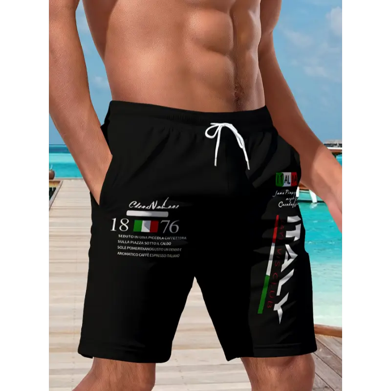 Men'S Casual Summer Shorts - Breathable, Elastic Waistband, "ITALY" Print Design, Lightweight & Comfortable for Daily Wear & Sports, Sports Shorts|Casual Style|Elastic Waistband Shorts 3