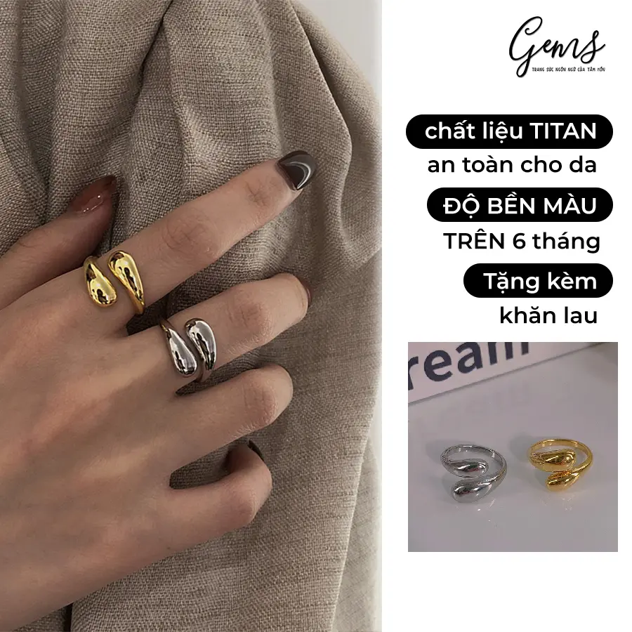Nhẫn mạ TITAN giọt nước Thanh Lịch FREESIZE,Đeo Hàng Ngày & Đi Tiệc