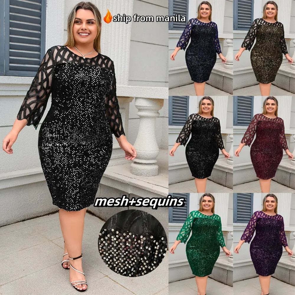 Ship From Manila+COD} Wedding guest dress plus size Party Dress for Women  Elegant Glitter Sequin Velvet Mesh Patchwork Cocktail Formal Evening Gown  Prom Wedding Midi Dress Womenswear Comfort - TikTok Shop Philippines