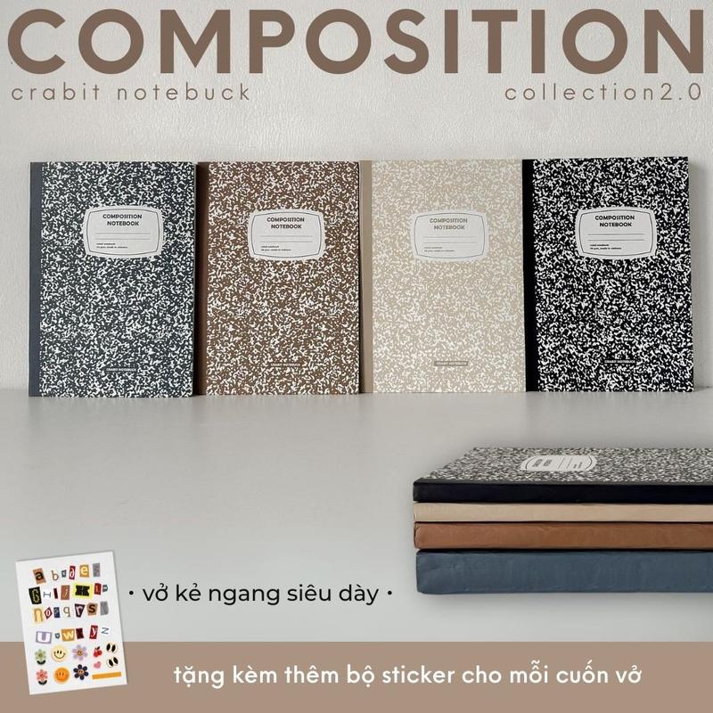  Vở 140 200 300 500 trang bìa bồi cứng kẻ ngang chấm dot grid  vở composition 70 100 GSM tặng sticker Crabit Composition 