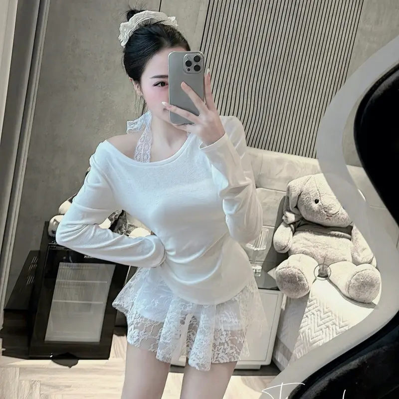 Set áo thun giây mix chân váy ren(3 món) 3