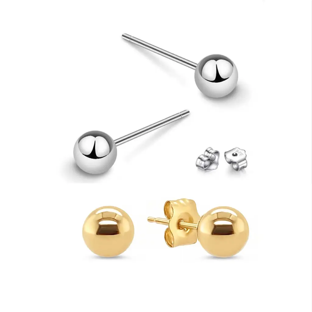 4mm Ball Sterling silver Stud Earrings 925 silver women silver/gold For women men kids