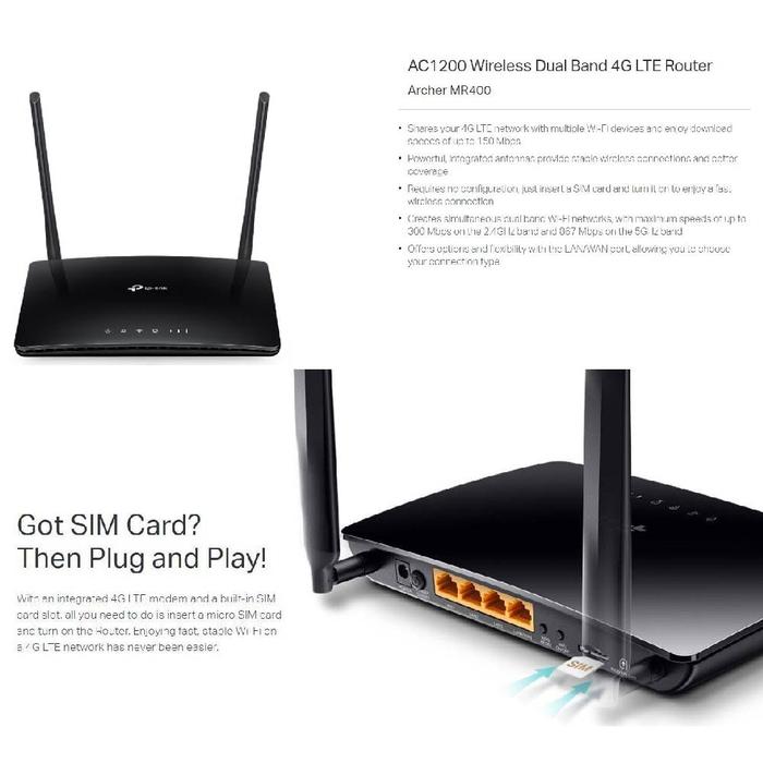Netlink Mr40 Router Jual TPLink MR400 AC1200 Wireless Dual Band 4G LTE Router Archer MR400 ...