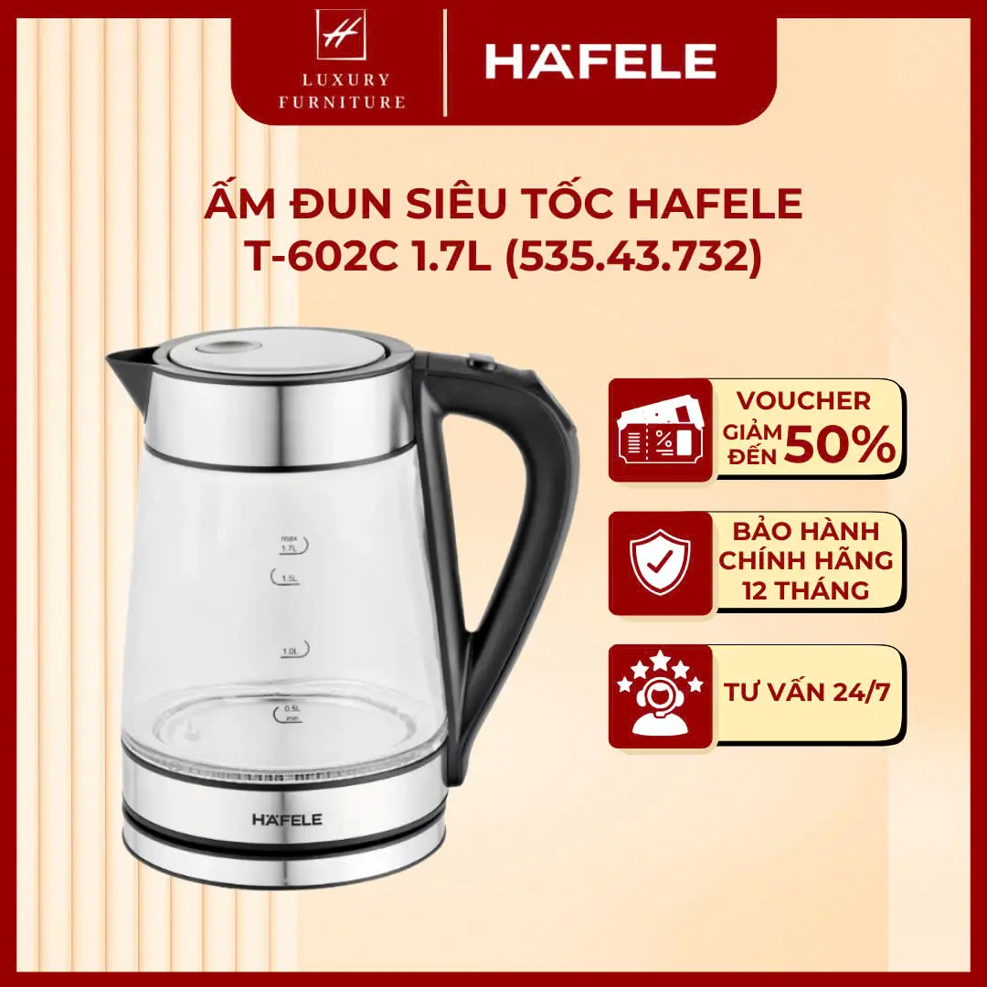 Bình Đun Nước siêu tốc Hafele 1.7L T-602C (535.43.732) - Ấm Siêu Tốc
