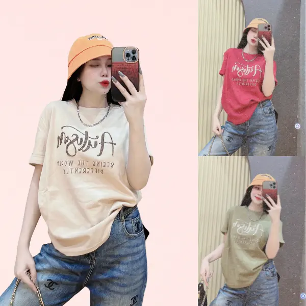 A026 - Áo Thun Nữ Cotton Thái Co Giãn Tôn Dáng, Mịn Mát, Thấm Hút Mồ Hôi, Phối Hình Nổi AUTGUS Top Women