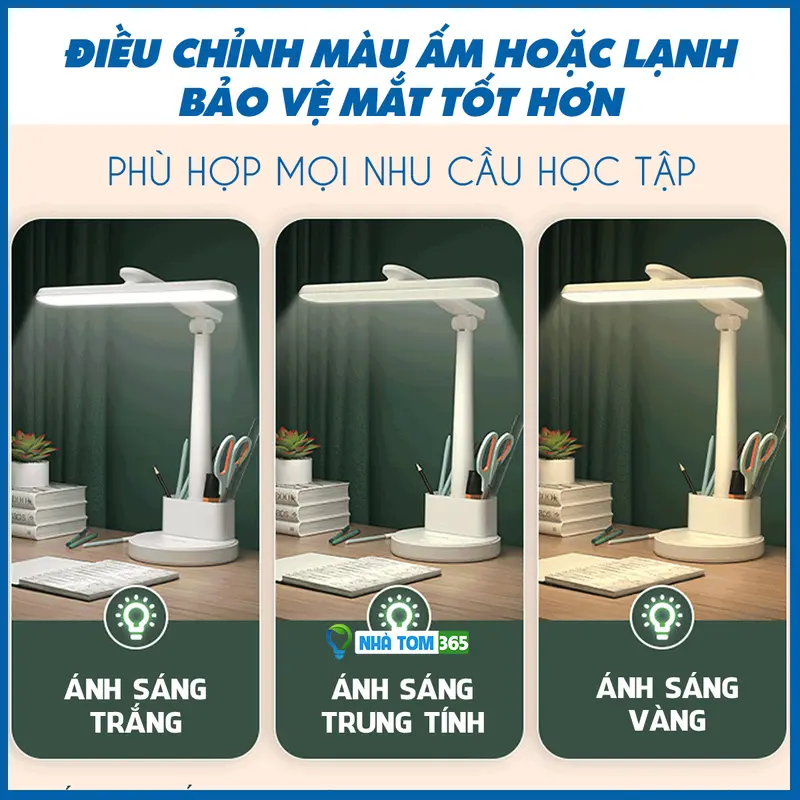 Đèn bàn đọc sách chống cận cao cấp, Đèn Học Sạc Tích Điện Chống Cận Thị Điều Chỉnh Độ Sáng Gấp Gọn Tiêu chuẩn Nhatom365 đènhọc 5