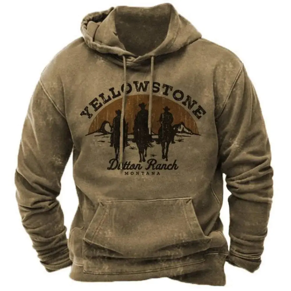 Western Cowboy Men's Hoodie Menswear Sweatshirts Tops Pullover