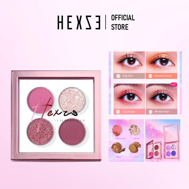  Bảng mắt 4 ô HEXZE nhũ mịn màu lên chuẩn đẹp bám màu tốt 