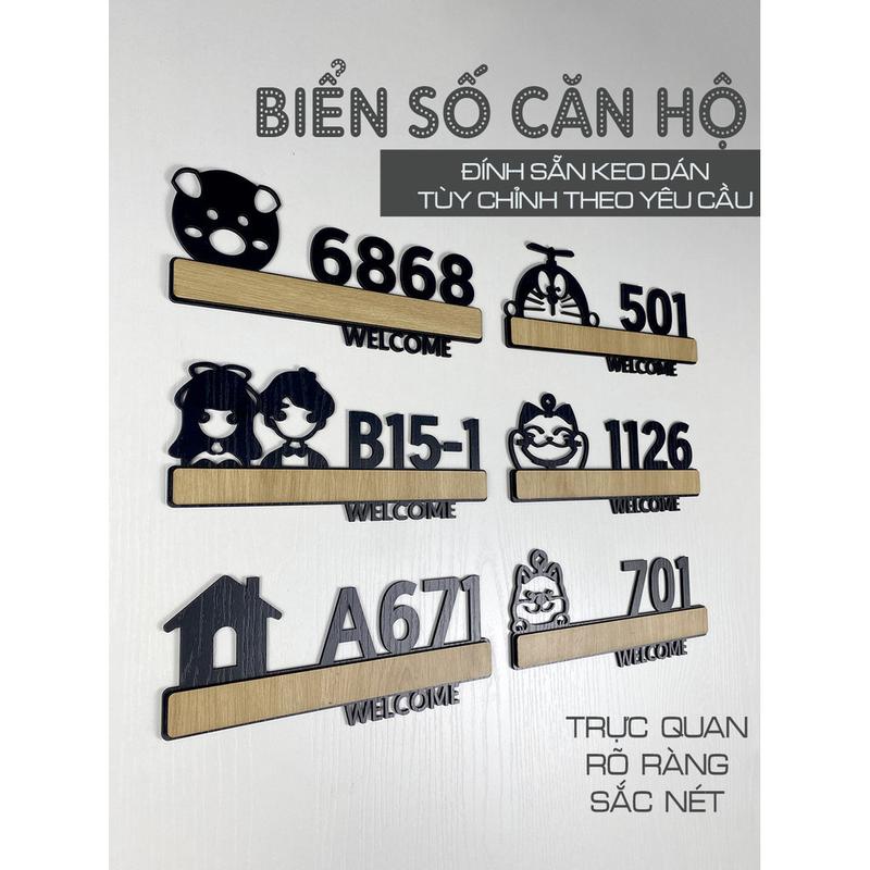 Bảng số nhà, homestay, biển số căn hộ bằng gỗ dán hoặc treo tường thiết kế theo yêu cầu decor theo phong cách vintage 1