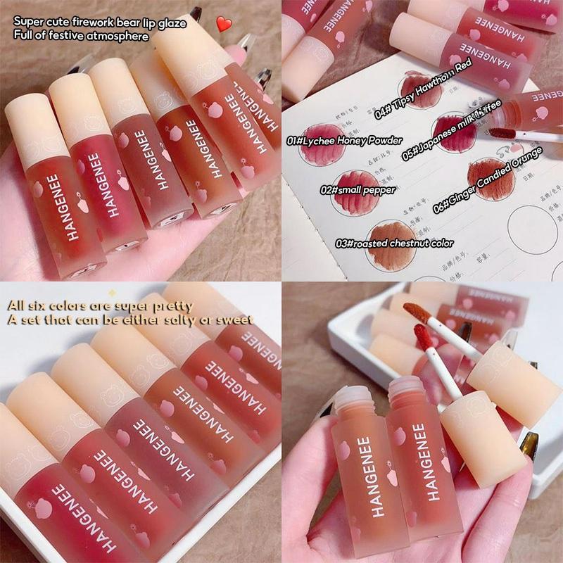 Bộ Son Môi Lỏng, Gương Lustrous Dewy Finish, Bộ Men Môi Dưỡng Ẩm Lâu Dài, In Hình Gấu Dễ Thương Cosmetic Mỹ Phẩm Trang Điểm 0