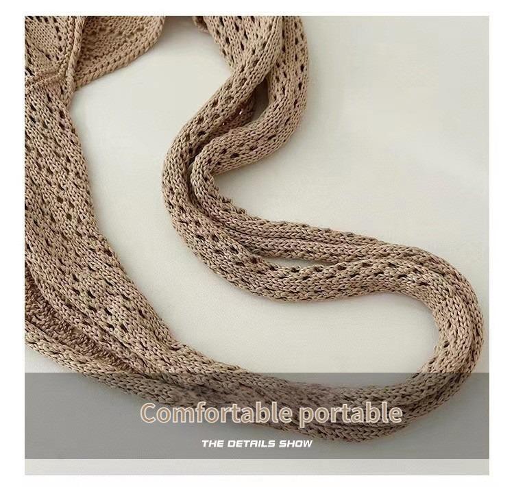 Product Introduction of Woven Bag Tote Bag Vintage Hollow Knit Bag Simple Bags Niche Unique Handbag Women's Bag Solid Color Campus Shoulder Bag good  totes  croissant  bag 6