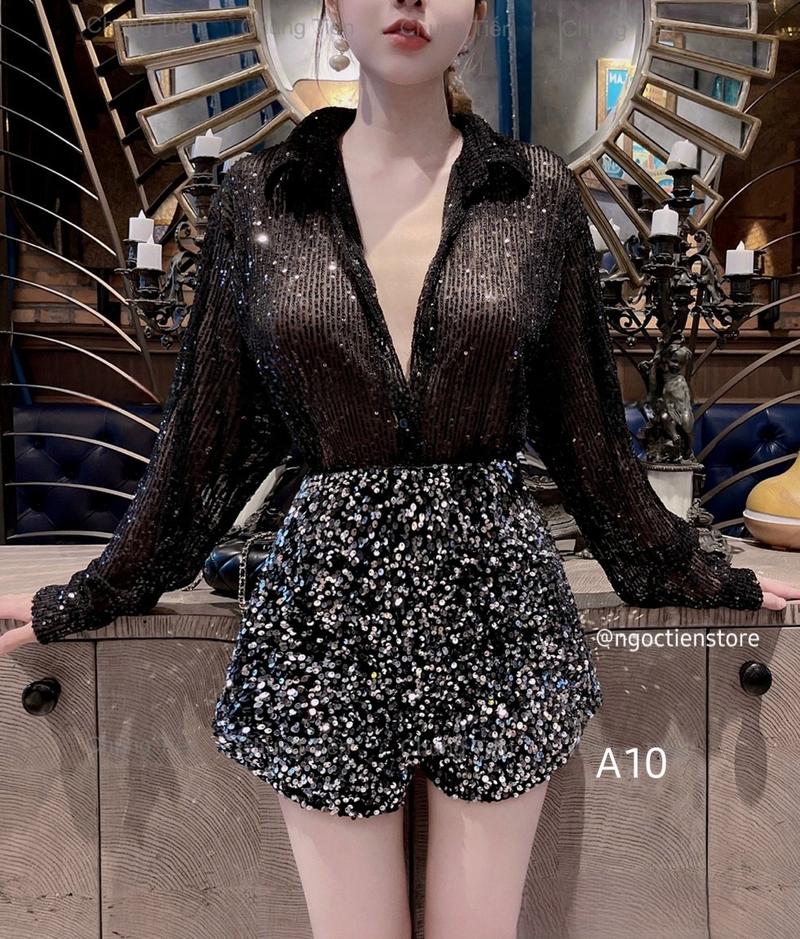 Product Introduction of Áo Kim Sa Nhũ BlingBling A10 Women  -> Sơ Mi Nữ Dáng Giấu Quần Form Rộng by @ngoctienstore Nhung 10