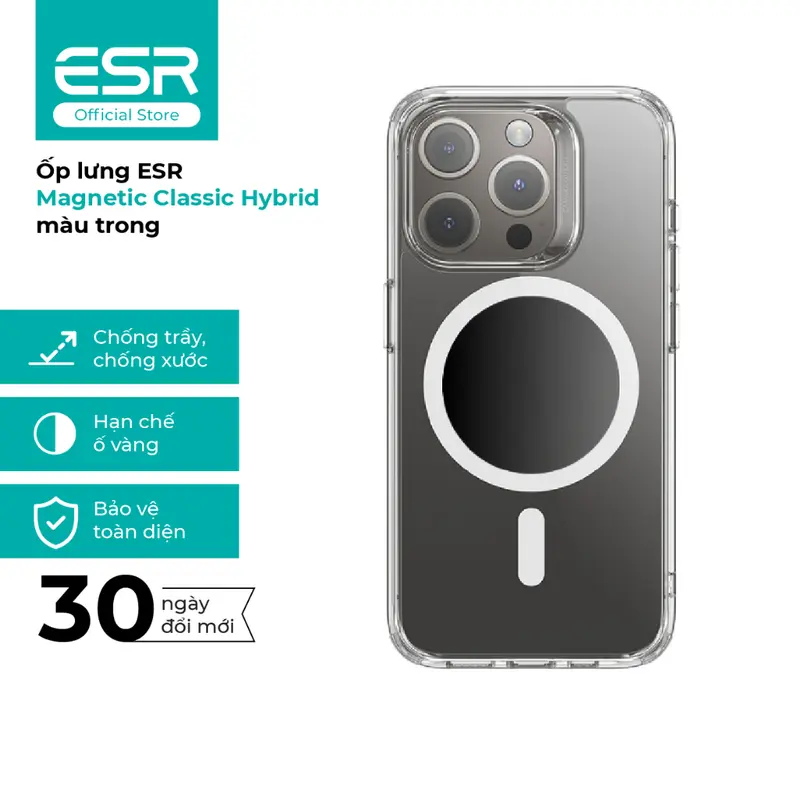 ESR Ốp lưng Magnetic Classic Hybrid màu trong dành cho iPhone 15 Pro Max - Có bảo hành 0