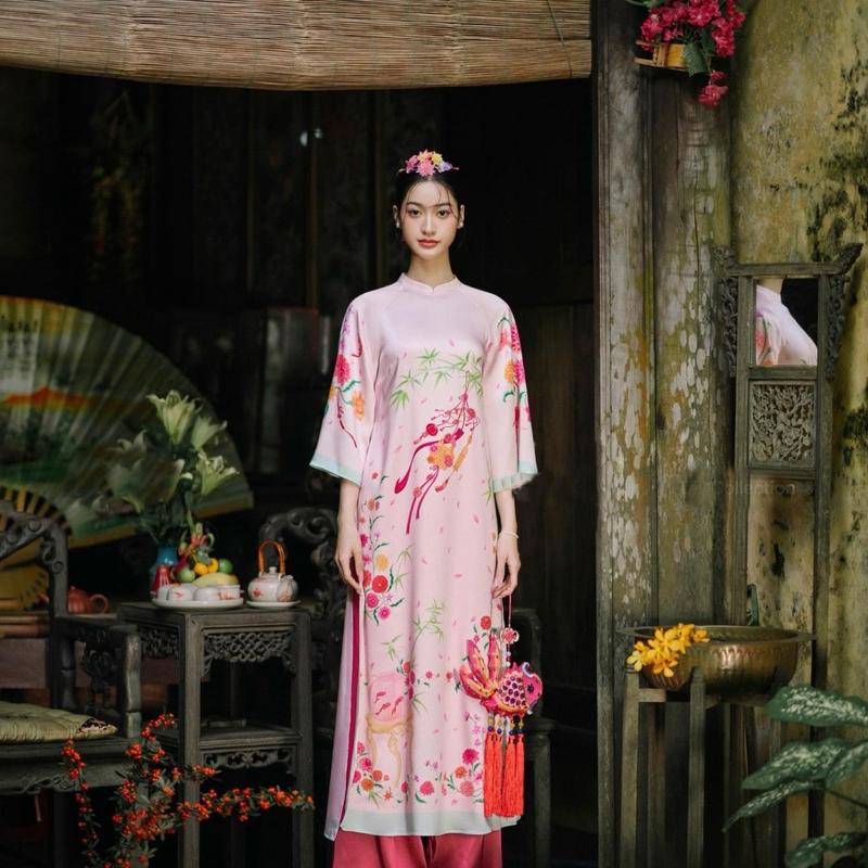 Áo Dài Xuân Chỉ chất lụa ngọc trai - cover Xéo Xọ Dress Kem