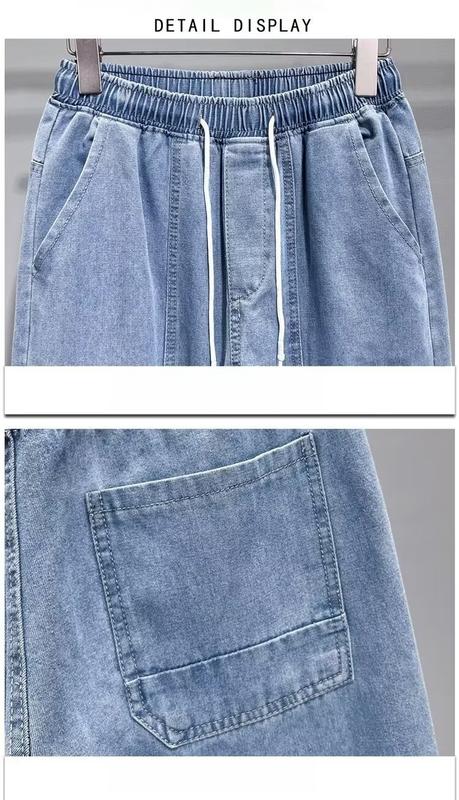 Product Introduction of Pocket Menswear Trouser Velvet Basic Low Waist Medium Straight Lingerie Zipper Human Elastic Waist Jeans Men'S Loose Harem Ankle-Length Pants Autumn Oversize Trendy Stitching All-Match Cropped Pants 27