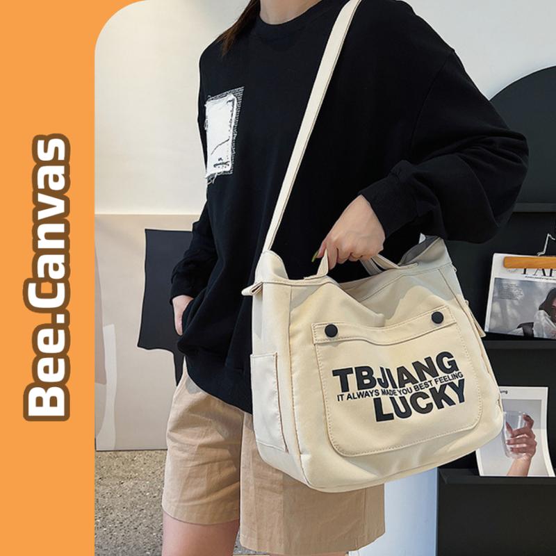 Túi đeo chéo canvas túi tote vải đeo vai Lucky trơn màu nam nữ Unisex đi học đi chơi đựng vừa laptop Bee Canvas Bag Chữ Nhật