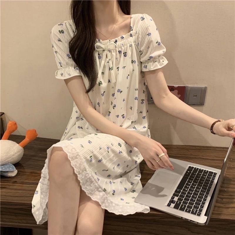 ￼váy ngủ ngắn tay phong cách công chúa in hoa mới chất lượng cao phục vụ tại nhà mùa hè 8