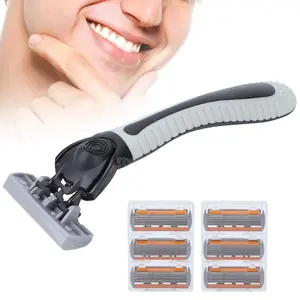 PISAU CUKUR MANUAL Set 6 pcs Pisau Tiga Lapis Alat Cukur Kumis Jenggot Free Refill Mata Pisau