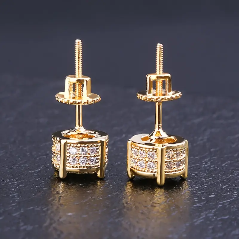 Set of 2 ICED CHICS S925 Silvery Hip-Hop Men'S Earrings Featuring Synthetic Zirconia with Micro-Setting And Color Plating in a Round Design. 4