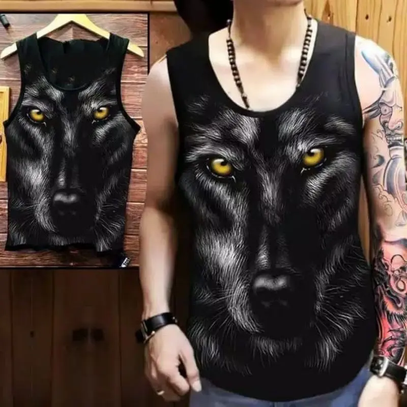 ShopAoi Singlet / Kaos tanpa lengan / Kaos Dalam / T-shirt Distro / Singlet Macan Bulu Pria Murah Santai Hitam Motif Oblong
