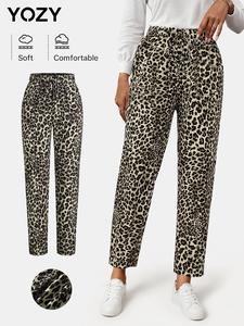 YOZY Women's Leopard Print Drawstring Waist Pants, Casual Comfy Trousers for Daily Wear, Ladies Bottoms for All Seasons