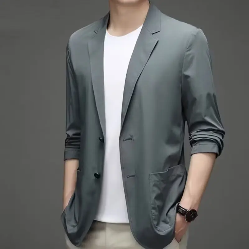 Ice Silk Suit Men's Lightweight Casual Sun Protection Clothing Versatile Suit Coat Spring and Autumn Single West Coat Top Summer Menswear Jackets