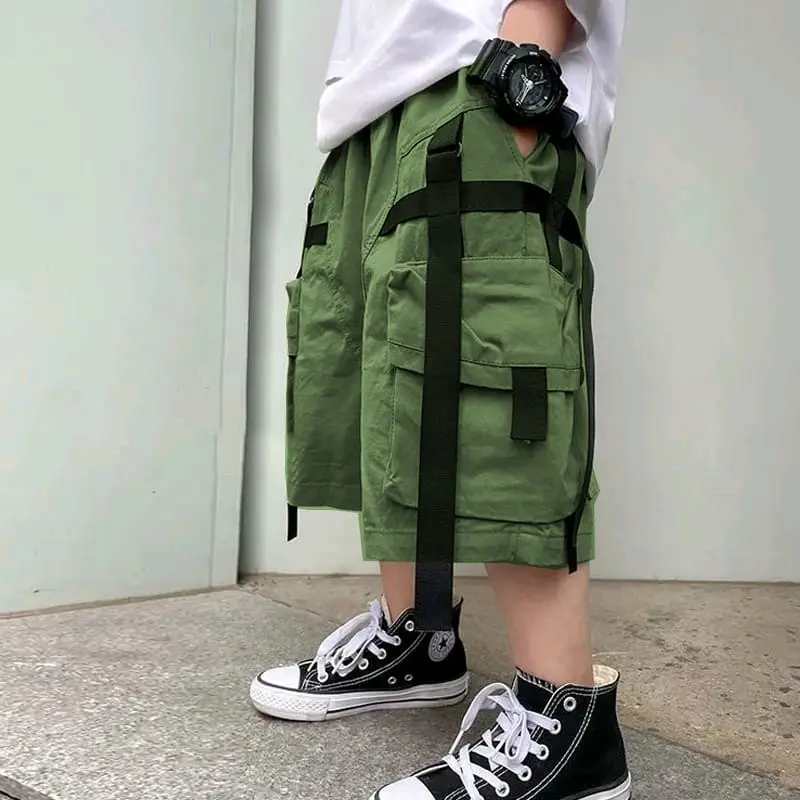 Celana Anak Cargo Fashion Remaja Pendek Anak Laki-laki Celana Pendek Kargo Longgar Pinggang Elastis Anak Celana Olahraga Kasual Anak Celana Pendek Musim Panas Anak Laki-laki Cowo 2