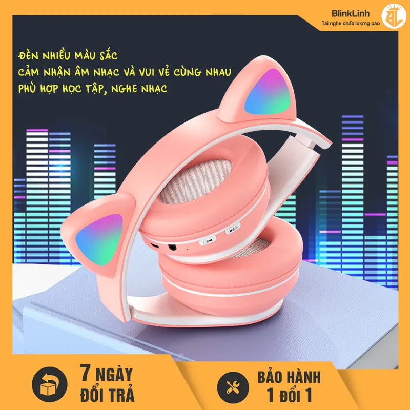[COD] Tai Nghe Mèo dễ thương Mã BL39, Bluetooth 5.0, Tai nghe chụp tai lớn 35mm, Có Đèn LED Chuyển Màu, Chụp Tai Bọc Da Êm Ái, có Khe Cắm Thẻ Nhớ, Tặng Jack 3.5, Micrô tích hợp, Không dây  Nghe Nhạc tainghe chuptai 2