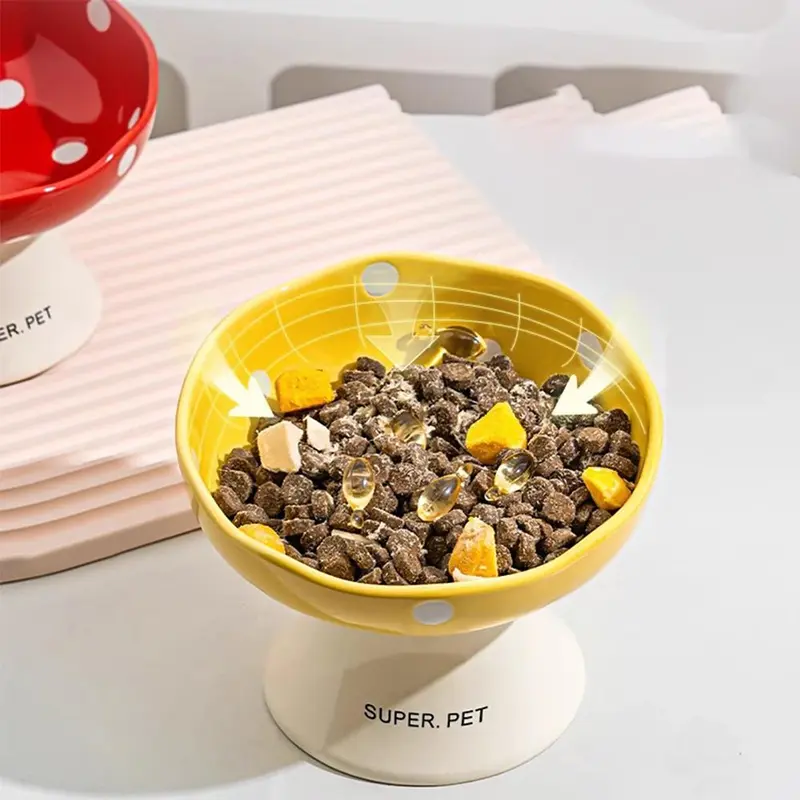Cute Dot Pattern Cat Bowl, 1 Count Ceramic Cat Food Bowl, Pet Feeding Supplies for Indoor Outdoor Use, Pet Supplies, Feeder 3
