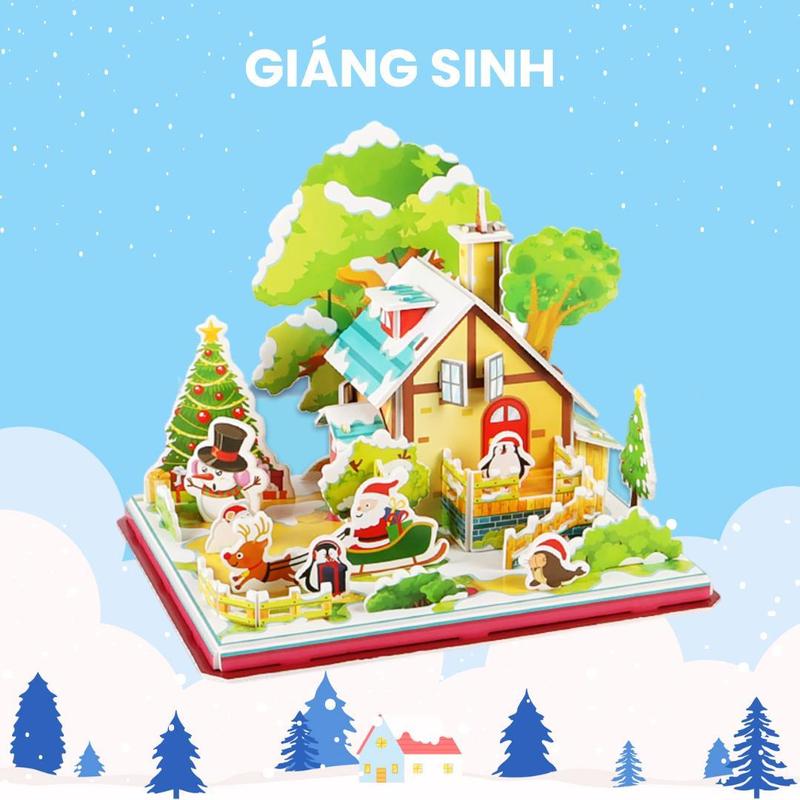  Mô hình Xốp Nhà 3D Giáng Sinh Xanh Lá cho bé - Đồ chơi lắp ráp mô hình 3D thông minh Toy 