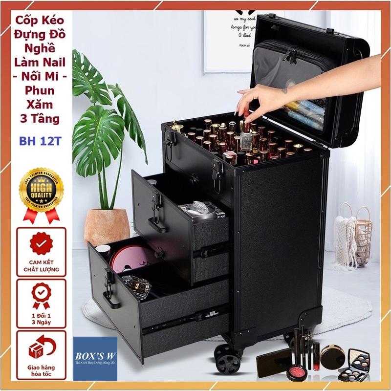  Cốp Kéo Đựng Đồ Nghề Làm Nail - Trang Điểm - Nối Mi - Phun Xăm 3 Tầng Cao Cấp 