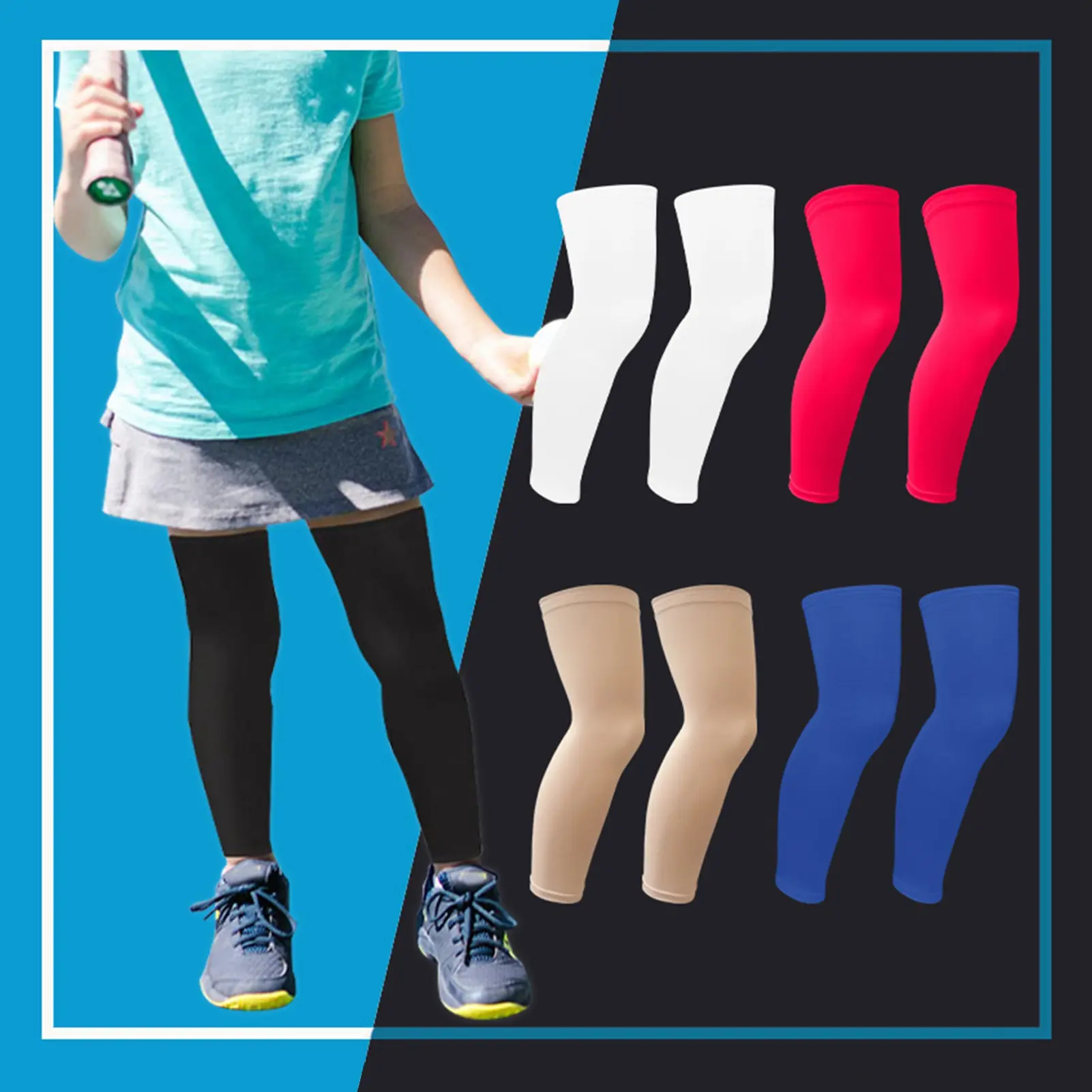 1 Pair Summer Kids Sunscreen Leg Cover Children Outdoor Sports Elastic Ice Silk UV Protection ​Leg Sleeves