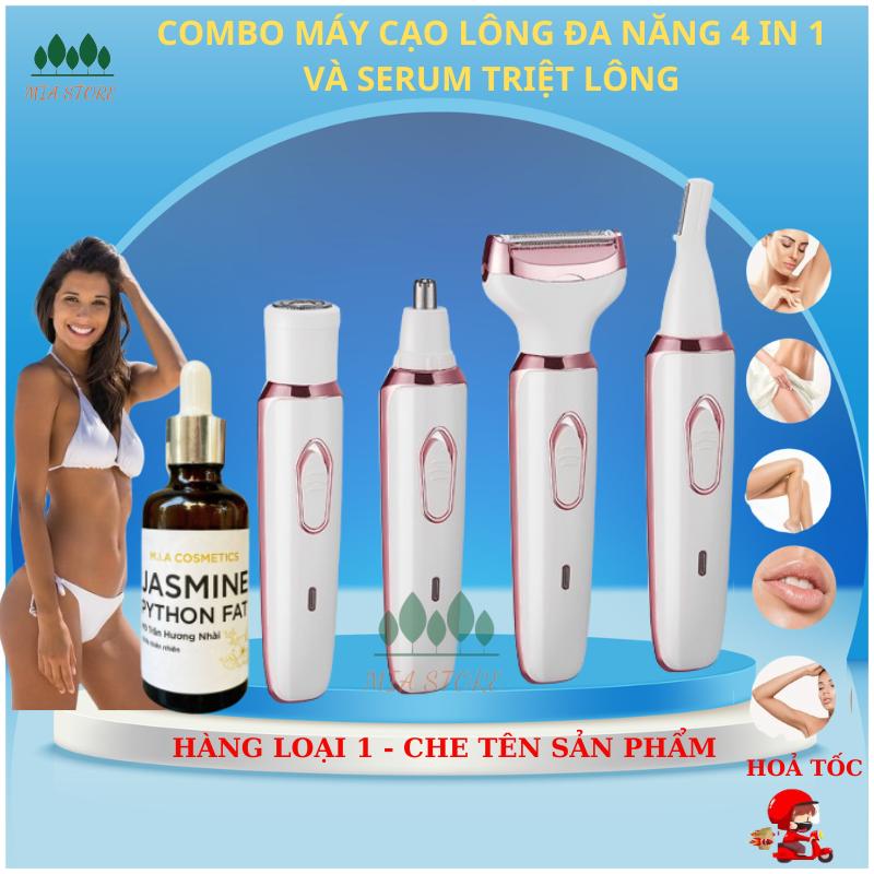 Máy Cạo Lông Đa Năng 4 Trong 1 Dùng Cạo Lông Mày, Lông Mũi, Lông Bikini, Body Toàn Thân, Vùng Kín và Serum triệt lông gel lô hội giúp dịu da sau cạo Tỉa Lông