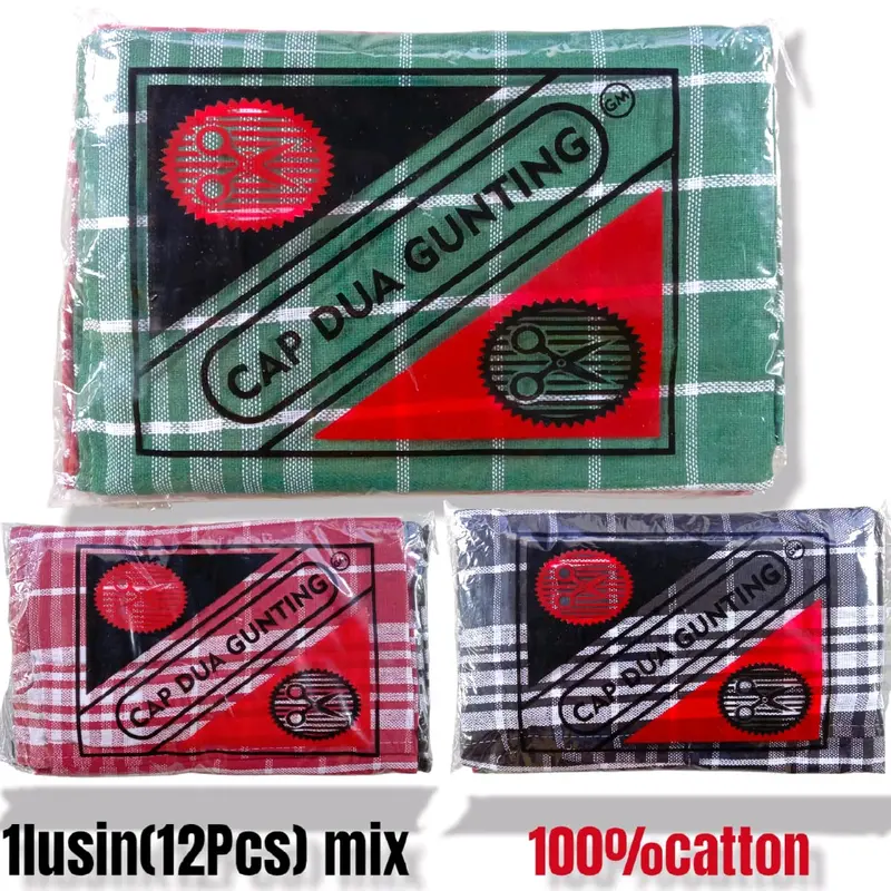 12pcs(1lusin) lap serbet serbaguna ukuran besar 55×55cm /lap piring/lap makan bahan catton Merah polytex random 1
