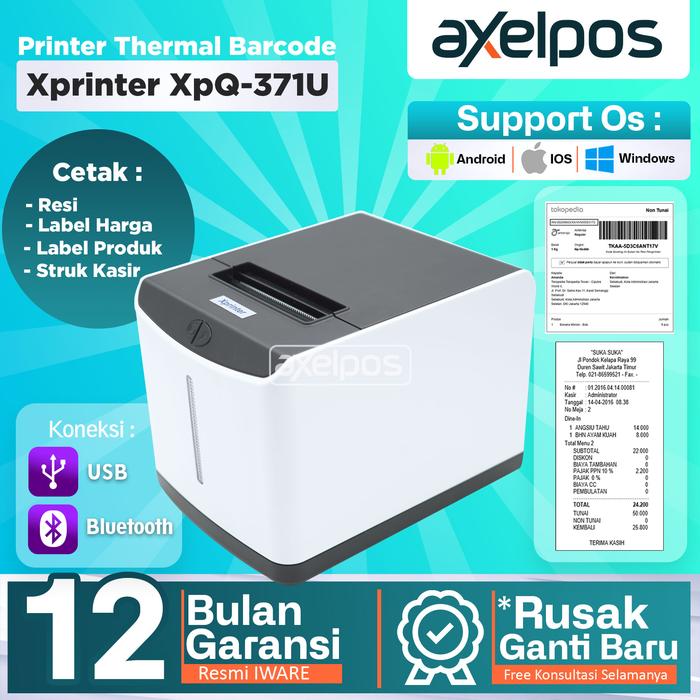 Gambar Printer barcode thermal label 80mm Xprinter Xp-Q371U Usb - Bluetooth dari Axelpos Kota Administrasi Jakarta Pusat Tokopedia