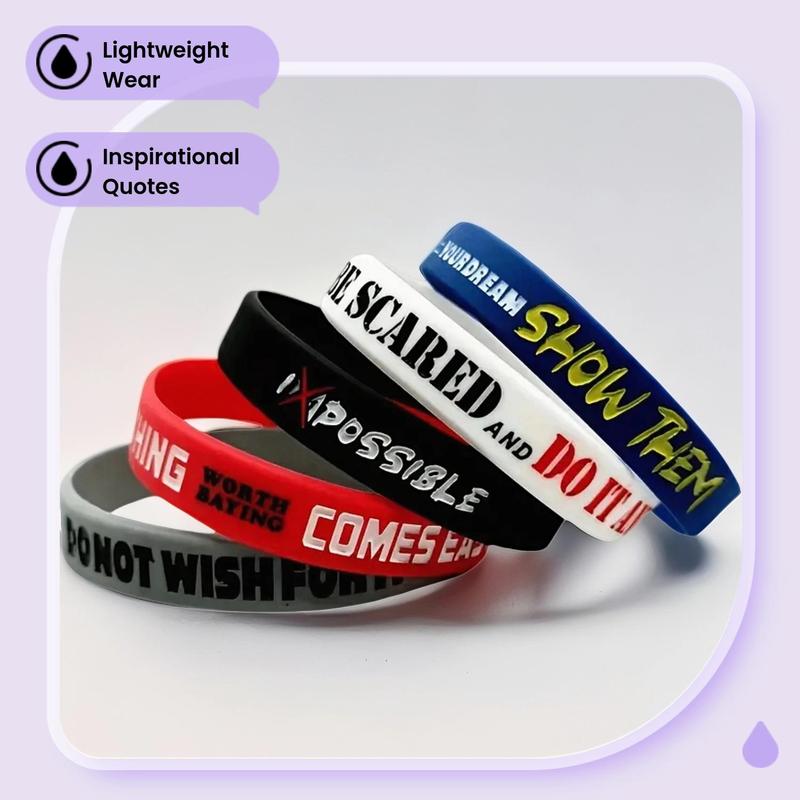 Colorful Silicone Sports Wristband, 5 Counts/set Inspirational Quotes Silicone Wristband, Indoor Recreation Equipment, Gym Accessories, Christmas, Christmas Gift 1