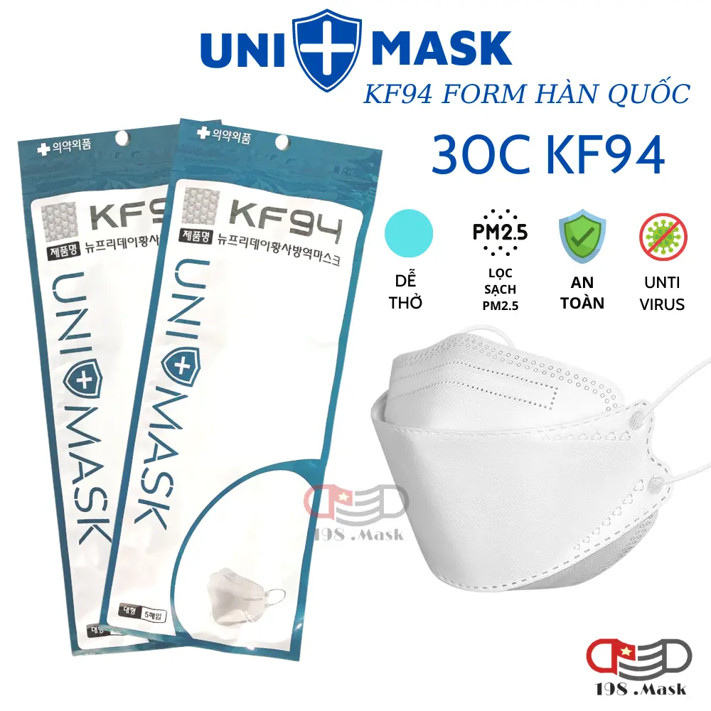 [ COMBO 150 Chiếc ] Khẩu trang 4 Lớp KF94 UNI MASK Chống Bụi Mịn Và Kháng Khuẩn Hàng Cao Cấp Hàn Quốc