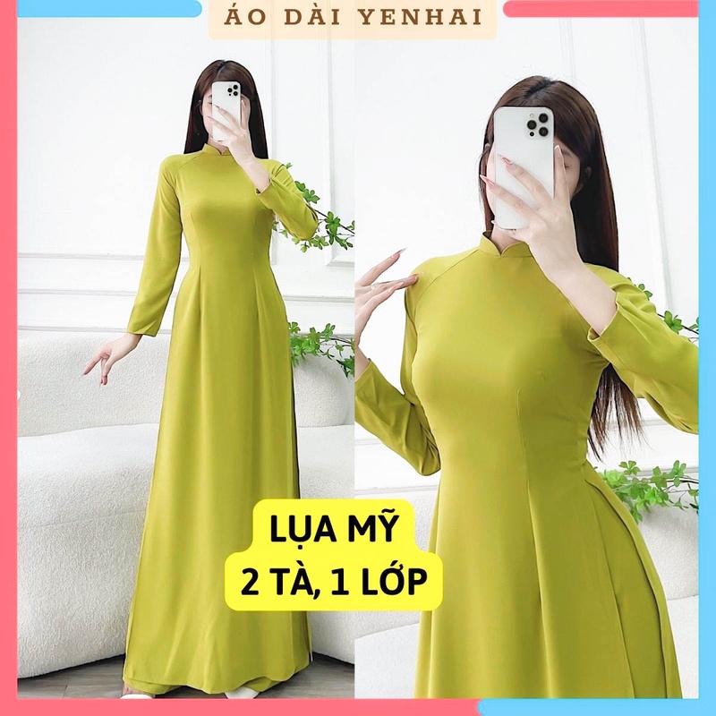 B1956 - Áo dài truyền thống màu xanh cốm chất lụa mỹ cao cấo co giãn mềm mịn