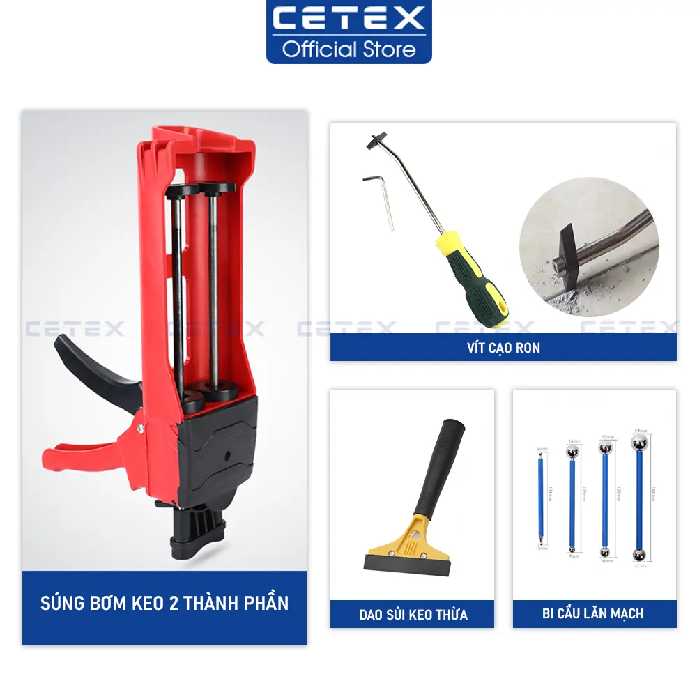 Bộ dụng cụ dùng để thi công keo chà ron epoxy, keo chít mạch 2 thành phần dung tích 400ml