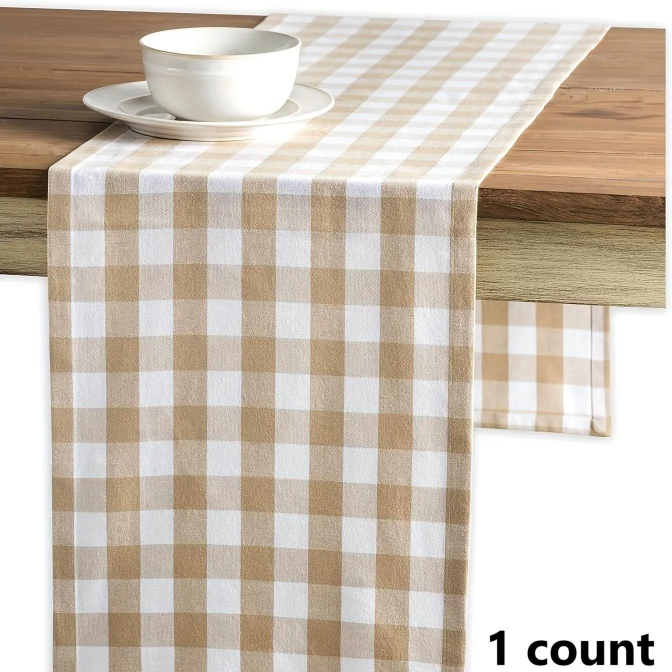 Gingham Pattern Table Runner, 1 Count Simple Country Style Tablecloth, Table Decoration Supplies for Home Kitchen Dining Room