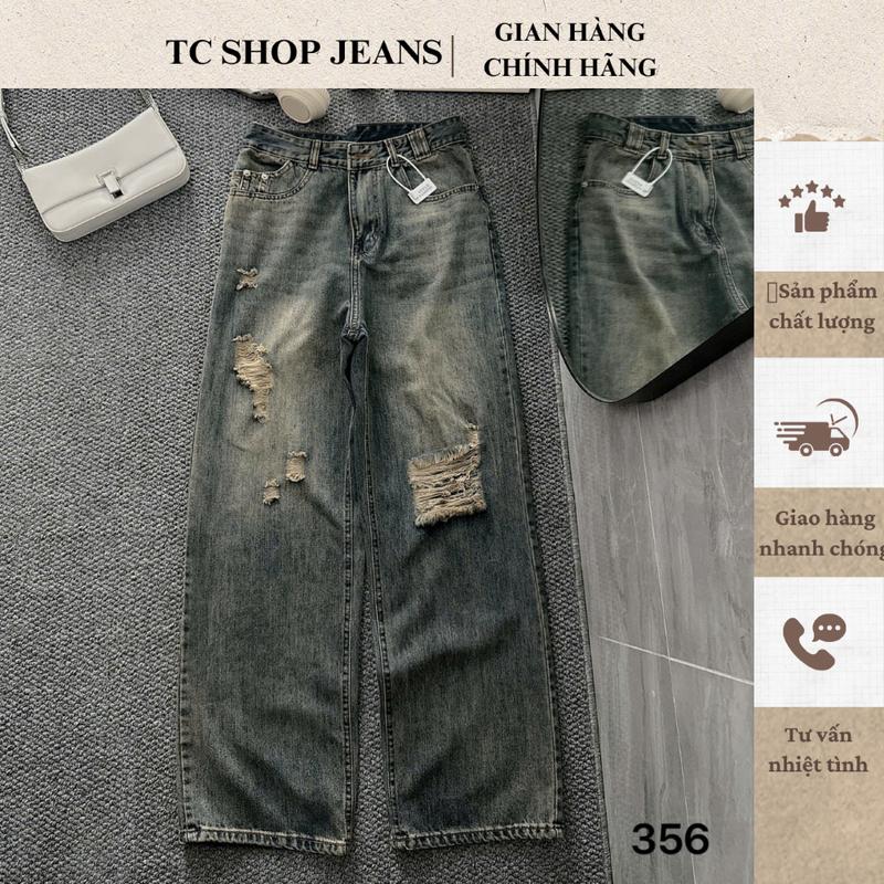 TCSHOPJEAN Quần Suông Rách Gối Xước Cá Tính Bigsize 55kg - 90kg Màu Bụi Dơ mã 356