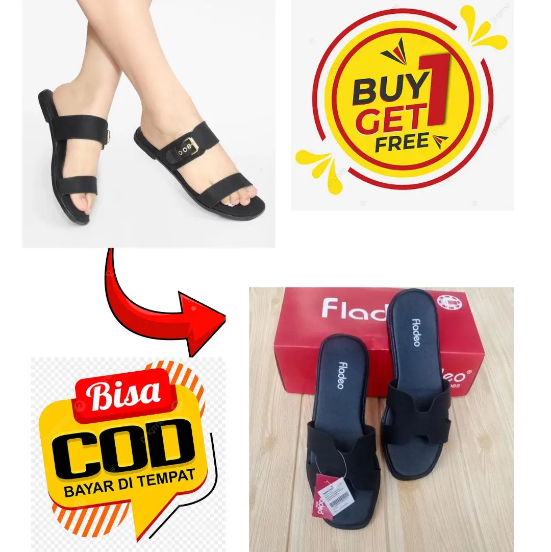 Beli 1 gratis 1 Sandal teplek ban 2 wanita kekinian || Sandal fladeo wanita keren terbaru Flat