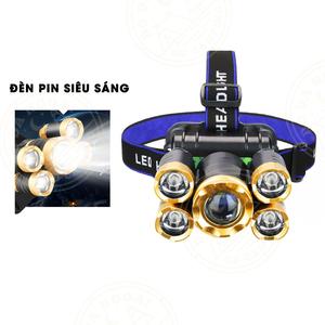 Đèn pin siêu sáng 5 bóng đội đầu cho dã ngoại [YPX7]